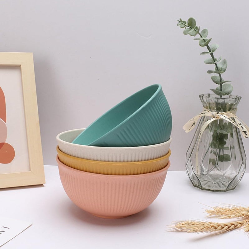 Wheat Straw Rice Bowls Set 4 Pieces 5.5 Inch Lightweight Eco Friendly Dishwasher Safe - Image 4