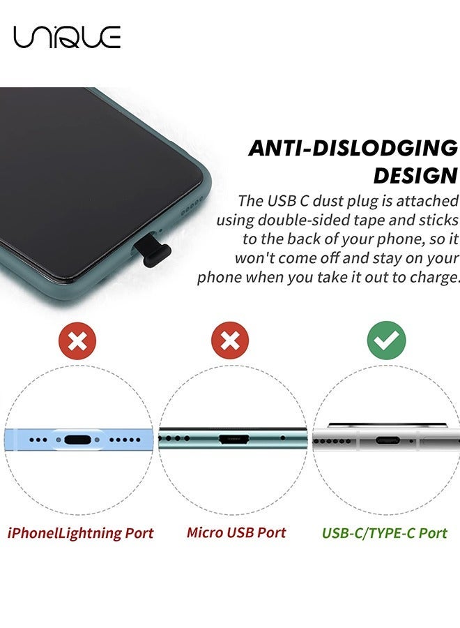 يونيك 3pcs USB Type C Anti-Lost Anti Dust Plugs, Dust Cover Port Plugs Protection Compatible with iPhone 15 Samsung Galaxy S21/S20/S22 Ultra Huawei for All Type-C Smartphone and Tablet - Black - Image 3