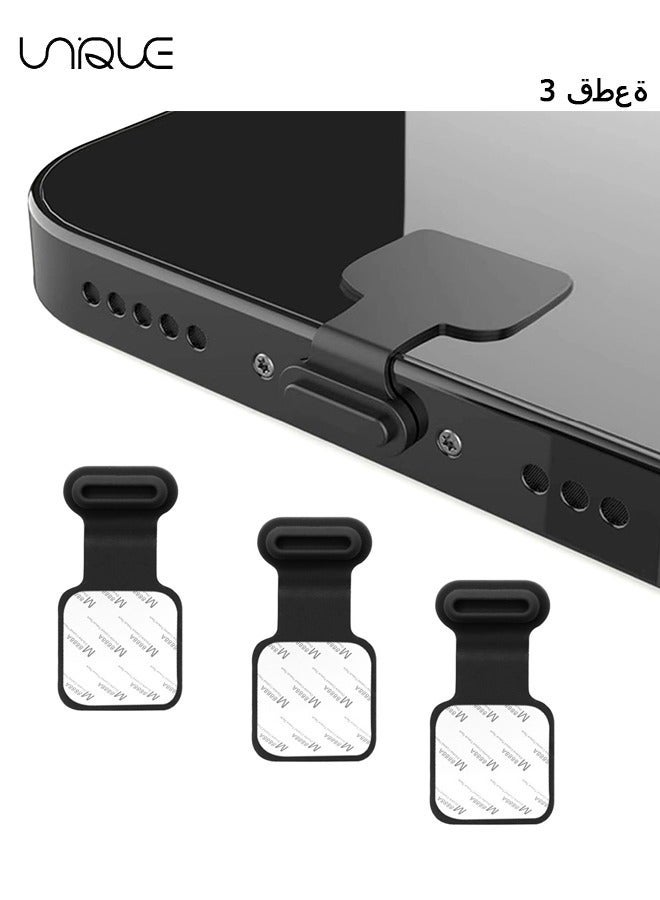 يونيك 3pcs USB Type C Anti-Lost Anti Dust Plugs, Dust Cover Port Plugs Protection Compatible with iPhone 15 Samsung Galaxy S21/S20/S22 Ultra Huawei for All Type-C Smartphone and Tablet - Black - Image 1
