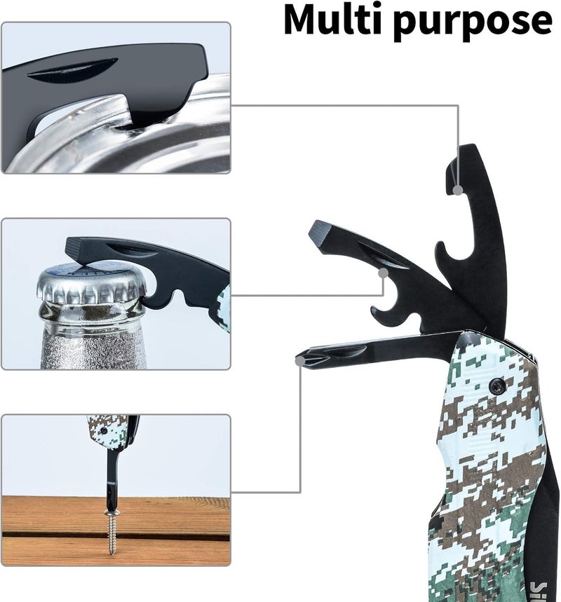 SIUPRO Multitool Pocket Knife Set for Men, Christmas Stocking Stuffers Gifts for Dad Husband, Multipurpose 9-in-1 screwdriver kit, Multi Tool Pliers with Nylon Sheath for Camping, Camo - Image 4