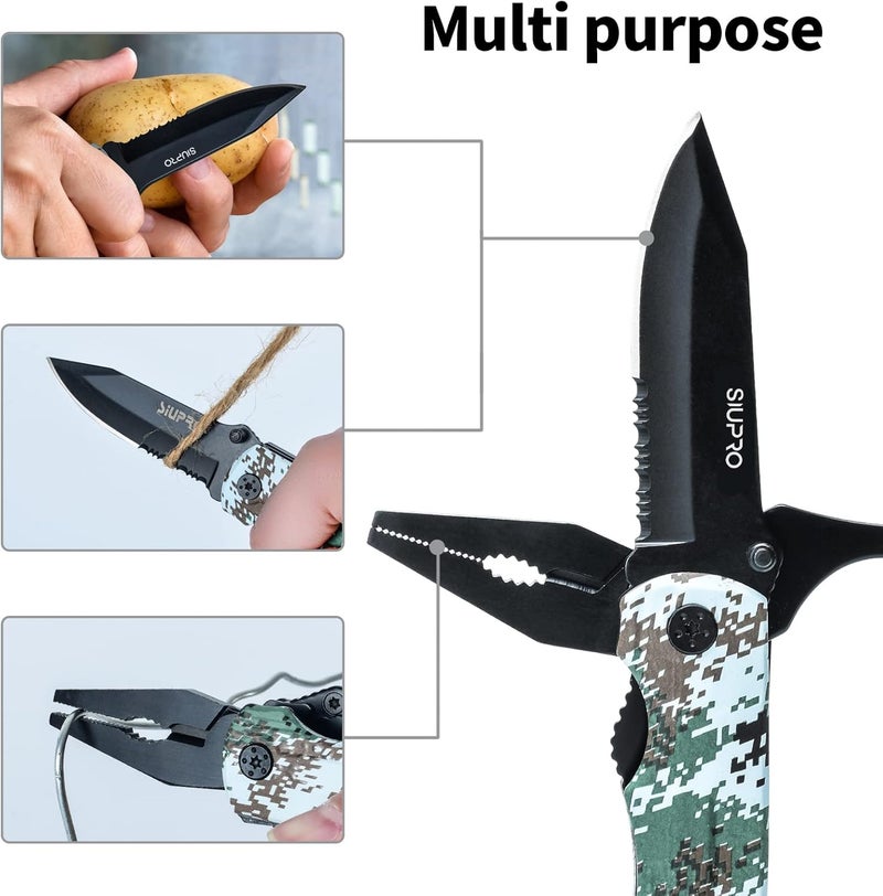 SIUPRO Multitool Pocket Knife Set for Men, Christmas Stocking Stuffers Gifts for Dad Husband, Multipurpose 9-in-1 screwdriver kit, Multi Tool Pliers with Nylon Sheath for Camping, Camo - Image 3