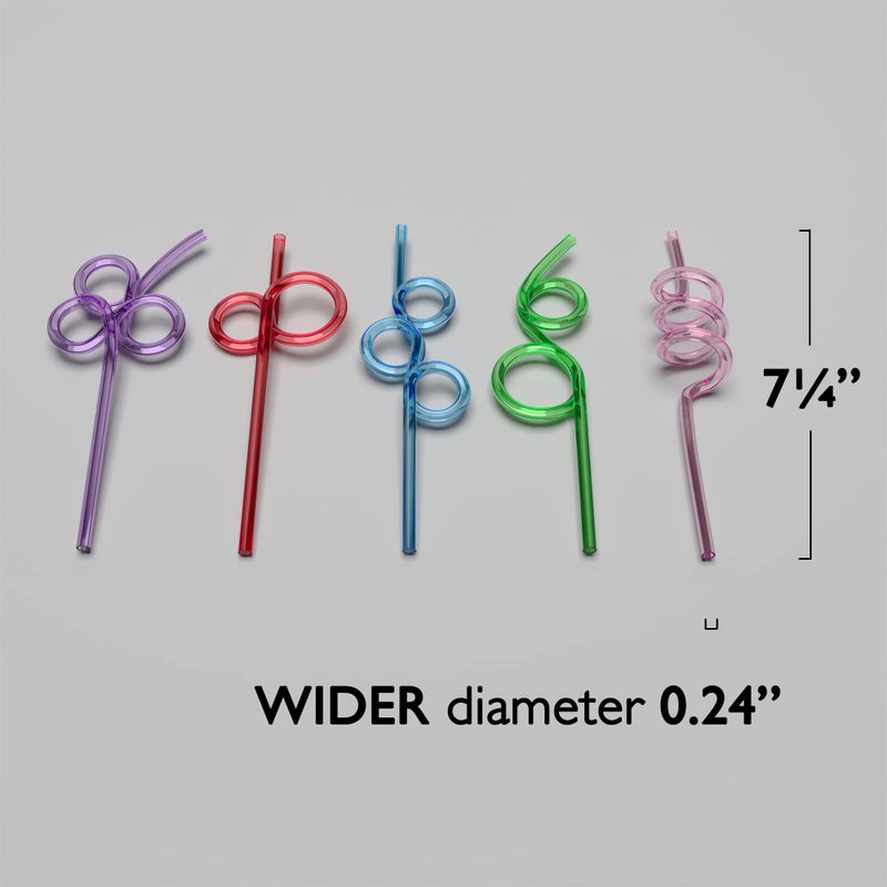 Fiesta First 10 Premium Short Crazy Silly Straws for Kids Assorted, Twisty Twirly Fun Colorful Party Spiral Drinking Straws, Recyclable Plastic BPA Free Reusable, Loop Curly Swirly - Image 2