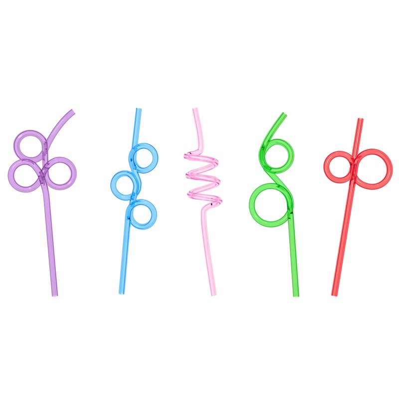 Fiesta First 10 Premium Short Crazy Silly Straws for Kids Assorted, Twisty Twirly Fun Colorful Party Spiral Drinking Straws, Recyclable Plastic BPA Free Reusable, Loop Curly Swirly - Image 1