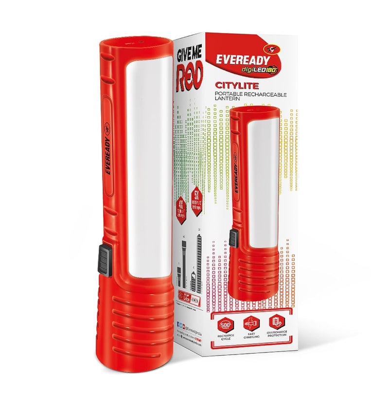 Eveready CITYLITE Multipurpose Emergency Rechargeable Lantern|HL50|2W Torch & 3W Lantern|Micro USB Fast Charging|Overcharge Protection|Powered by 3.7V Li-Ion Battery|Red, Blue & Green, LED, 220 Lumen - Image 1