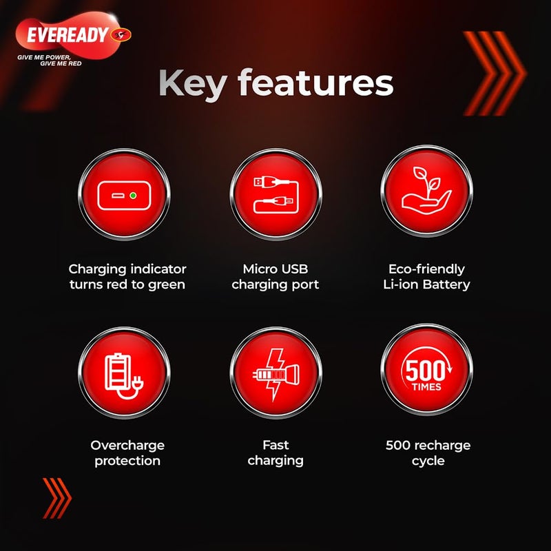 Eveready CITYLITE Multipurpose Emergency Rechargeable Lantern|HL50|2W Torch & 3W Lantern|Micro USB Fast Charging|Overcharge Protection|Powered by 3.7V Li-Ion Battery|Red, Blue & Green, LED, 220 Lumen - Image 5