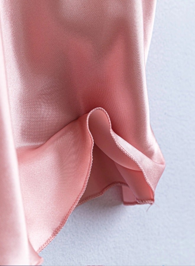 شيبشيب طقم بيجامة ساتان للنساء - بيجامة حريرية الملمس بتصميم حمالة وشورت للنوم - Image 4