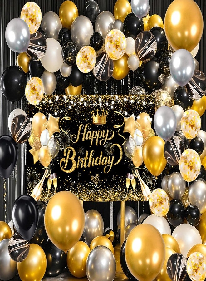 ينكين بالونات حفلات عيد ميلاد سعيد باللونين الأسود والذهبي من YinQin مع خلفيات صور لامعة باللونين الأسود والذهبي، زينة لافتات حفلات عيد ميلاد سعيد باللونين الأسود والذهبي (أسود) - Image 2