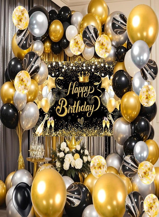 ينكين بالونات حفلات عيد ميلاد سعيد باللونين الأسود والذهبي من YinQin مع خلفيات صور لامعة باللونين الأسود والذهبي، زينة لافتات حفلات عيد ميلاد سعيد باللونين الأسود والذهبي (أسود) - Image 1