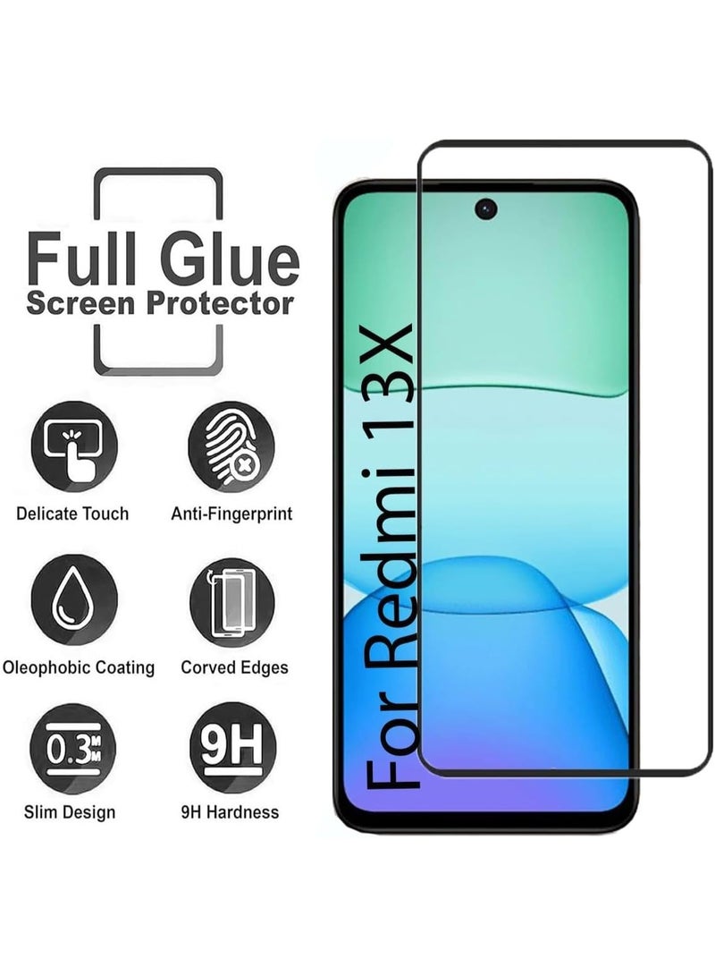 Muzz حماية شاشة مصممة لـ Redmi 13x لاصق كامل خالي من الفقاعات مضاد للخدش مضاد لبصمات الأصابع صلابة 9H زجاج مقسى بحواف منحنية 3D لـ Redmi 13X - Image 4