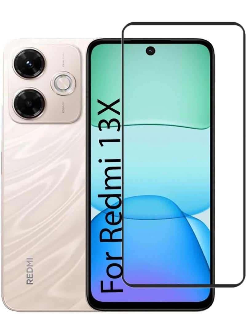 Muzz حماية شاشة مصممة لـ Redmi 13x لاصق كامل خالي من الفقاعات مضاد للخدش مضاد لبصمات الأصابع صلابة 9H زجاج مقسى بحواف منحنية 3D لـ Redmi 13X - Image 1