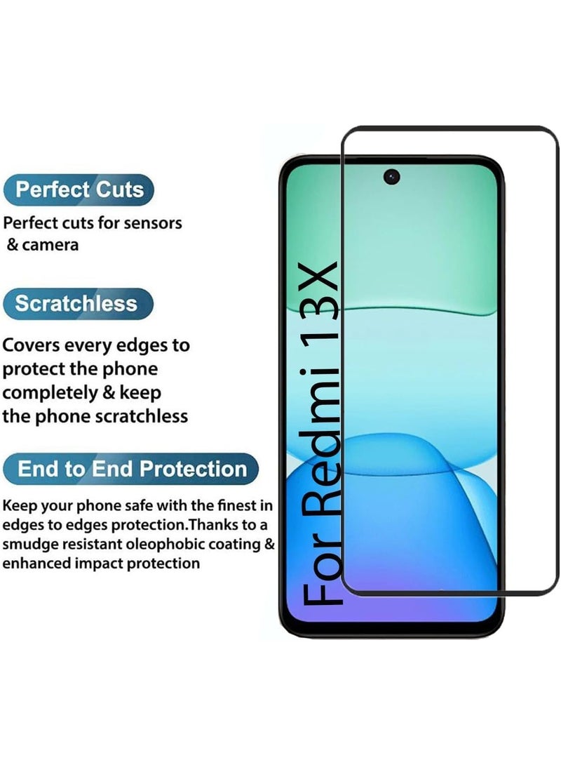 Muzz حماية شاشة مصممة لـ Redmi 13x لاصق كامل خالي من الفقاعات مضاد للخدش مضاد لبصمات الأصابع صلابة 9H زجاج مقسى بحواف منحنية 3D لـ Redmi 13X - Image 5