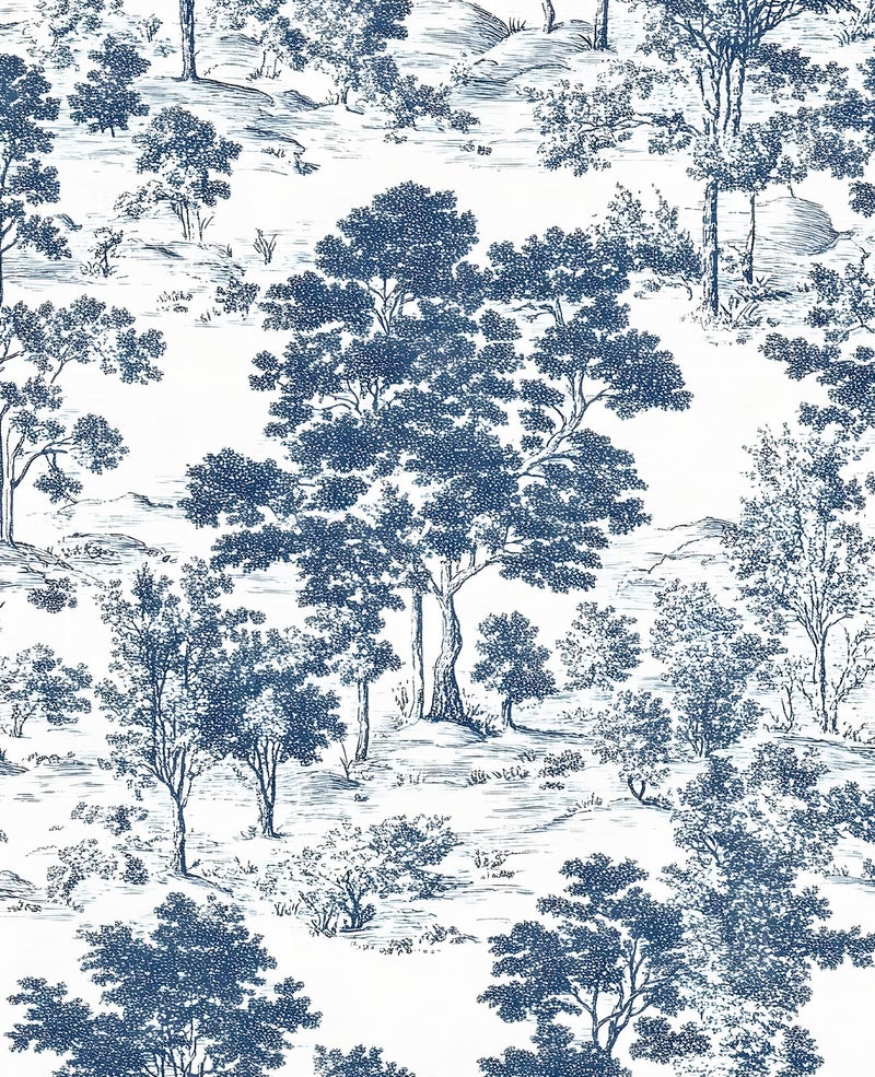 VOLEAAR Peel and Stick Wallpaper Thick Self Adhesive Vinyl Roll Removable Waterproof Contact Paper for Bedroom Bathroom Cabinet Accent Wall Vintage Toile de Jouy Landscape Decor Navy White 175 x 118 - Image 2