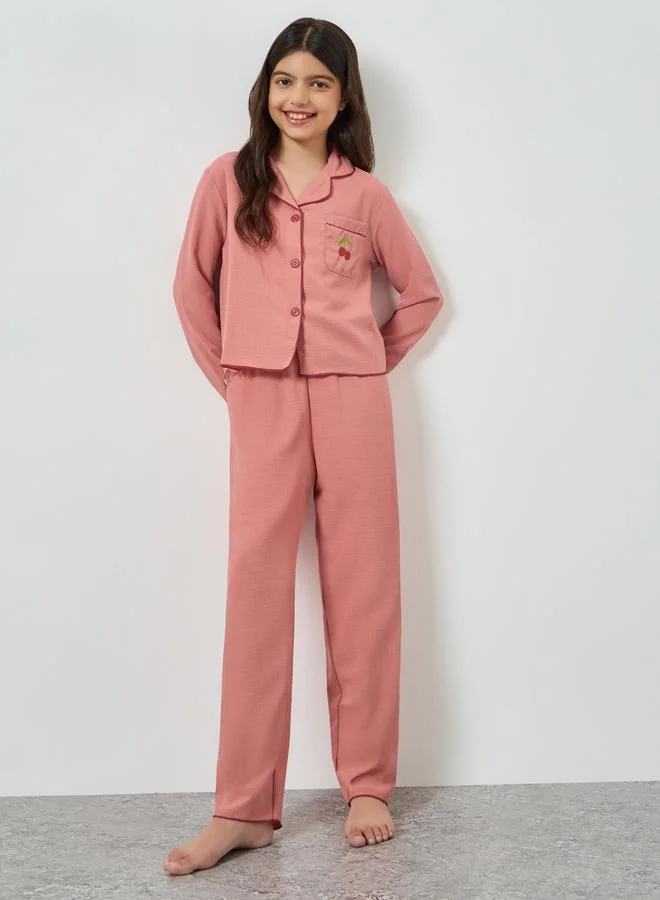 Take Two Teen Girls Textured Long Sleeve Shirt and Pyjama Set