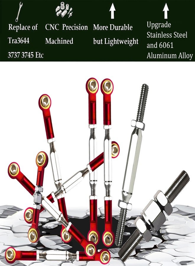 PXFAYSFQ Stainless Steel Adjustable Turnbuckles/Camber Links with Rod Ends Set for 1/10 Traxxas Slash 4X4/2WD, Rustler 4X4/2WD, Stampede 4X4/2WD, Hoss 4X4,Bandit/VXL RC Car Hops Up Parts(Red) - Image 4