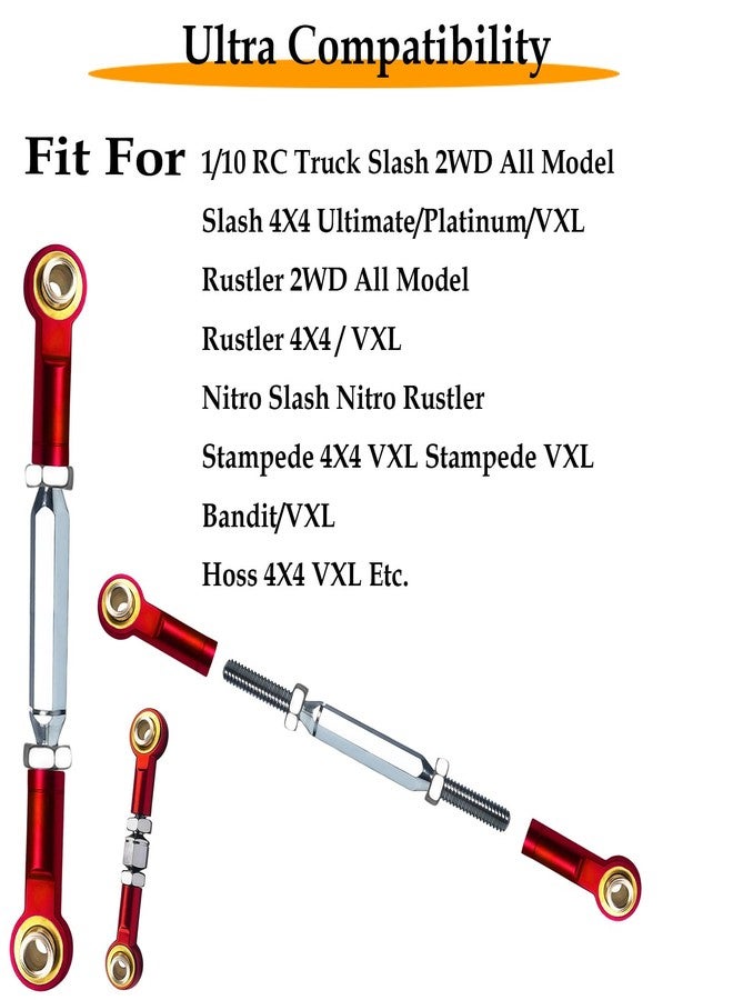 PXFAYSFQ Stainless Steel Adjustable Turnbuckles/Camber Links with Rod Ends Set for 1/10 Traxxas Slash 4X4/2WD, Rustler 4X4/2WD, Stampede 4X4/2WD, Hoss 4X4,Bandit/VXL RC Car Hops Up Parts(Red) - Image 3