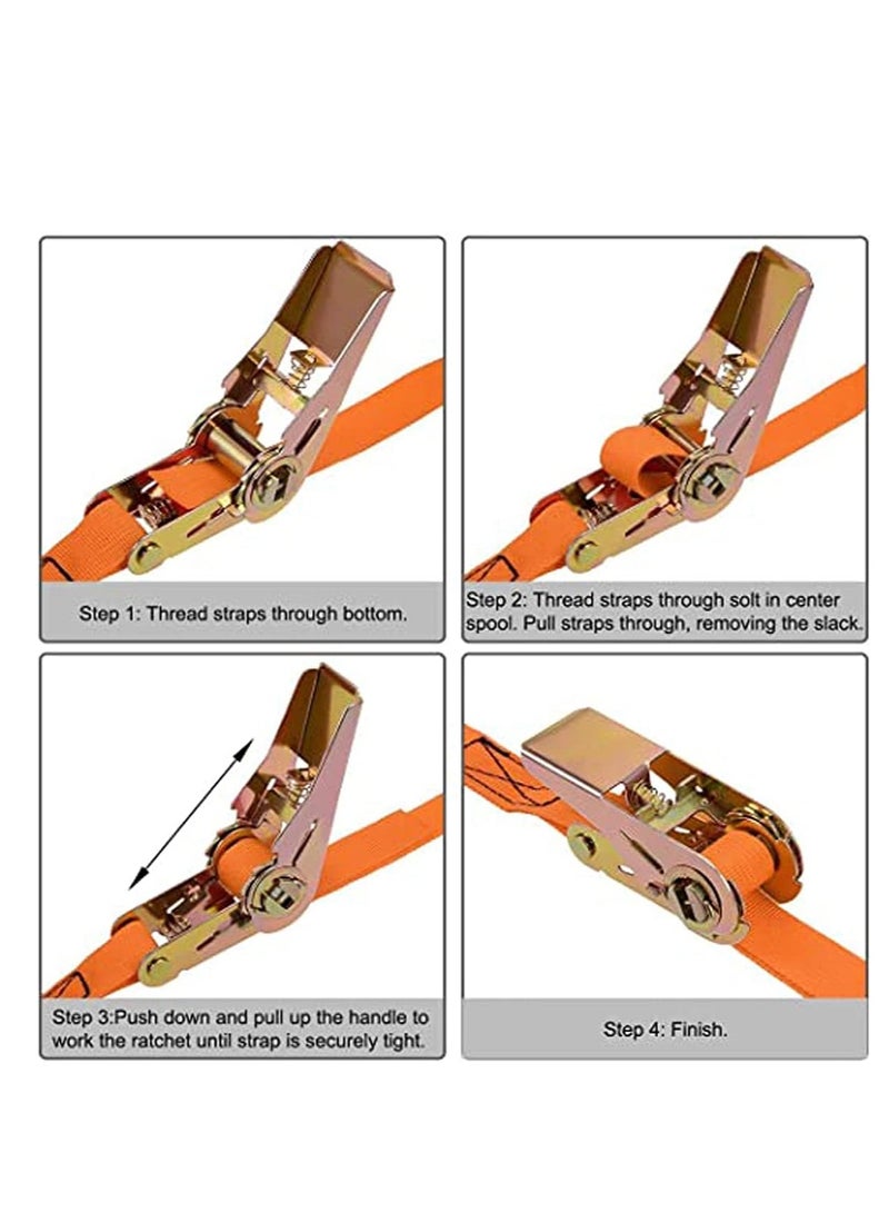Ratchet Tie Down Lashing Strap 4Mx25mm 250Kg Load Cap Polypropylene for Moving Cargo, Orange, Pack of 2, for Motorcycles,Car, Trailer,Household - Image 4