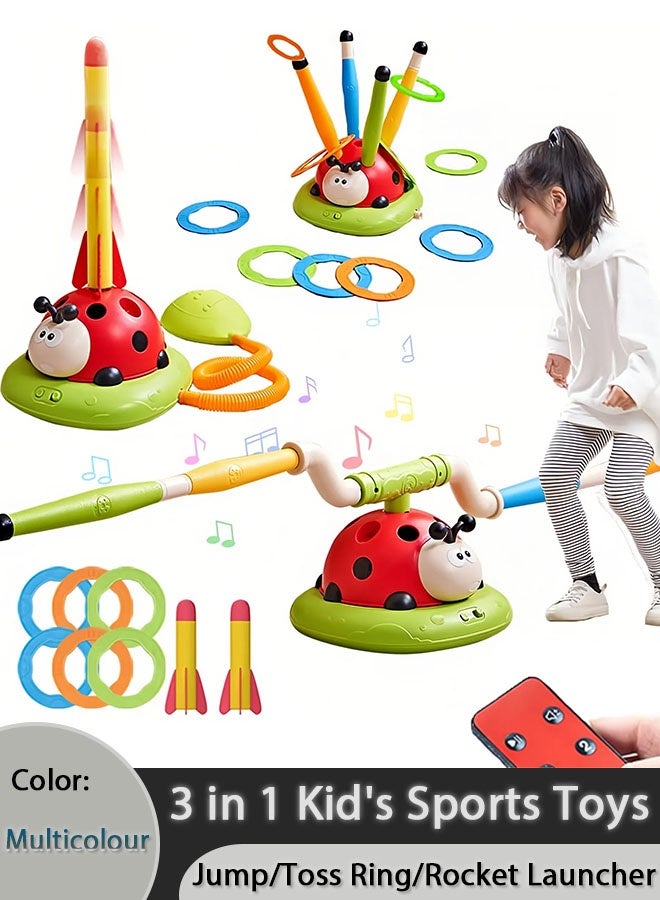 Comysubao 3 in 1 Musical Jump, Toss Ring Game Toy and Rocket Launcher for Kids Outdoor Toys with Remote Control, Indoor Outside Birthday Gifts Kids Girls Boys Toys for Kids Ages 3+ Kids - Image 1
