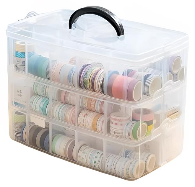 بيوينتي صندوق تخزين مكدس ذو 3 طبقات مع 30 قسمًا قابلًا للتعديل، صندوق منظم بلاستيكي لتخزين الألعاب، ملحقات التطريز، الخيوط، أنابيب تخزين الأدوات، إلخ. - Image 1