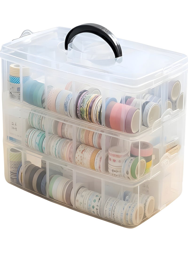 بيوينتي صندوق تخزين مكدس ذو 3 طبقات مع 30 قسمًا قابلًا للتعديل، صندوق منظم بلاستيكي لتخزين الألعاب، ملحقات التطريز، الخيوط، أنابيب تخزين الأدوات، إلخ. - Image 1