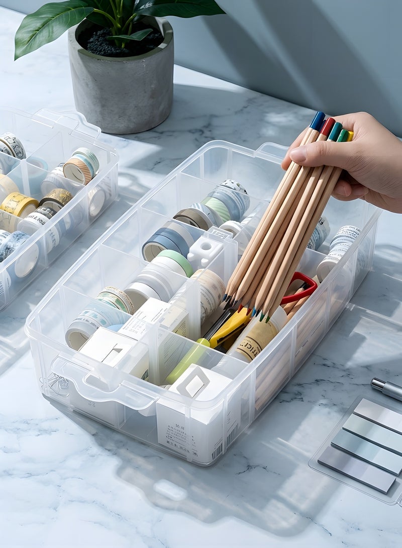 بيوينتي صندوق تخزين مكدس ذو 3 طبقات مع 30 قسمًا قابلًا للتعديل، صندوق منظم بلاستيكي لتخزين الألعاب، ملحقات التطريز، الخيوط، أنابيب تخزين الأدوات، إلخ. - Image 2