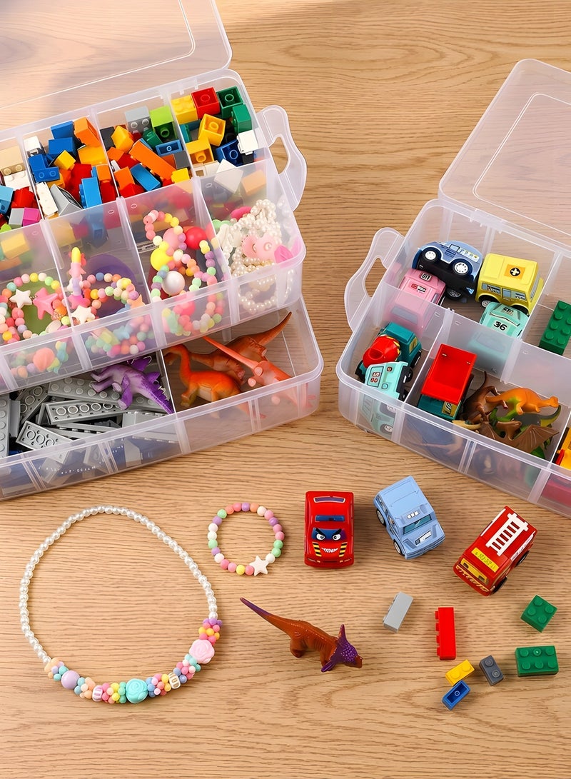 بيوينتي صندوق تخزين مكدس ذو 3 طبقات مع 30 قسمًا قابلًا للتعديل، صندوق منظم بلاستيكي لتخزين الألعاب، ملحقات التطريز، الخيوط، أنابيب تخزين الأدوات، إلخ. - Image 4