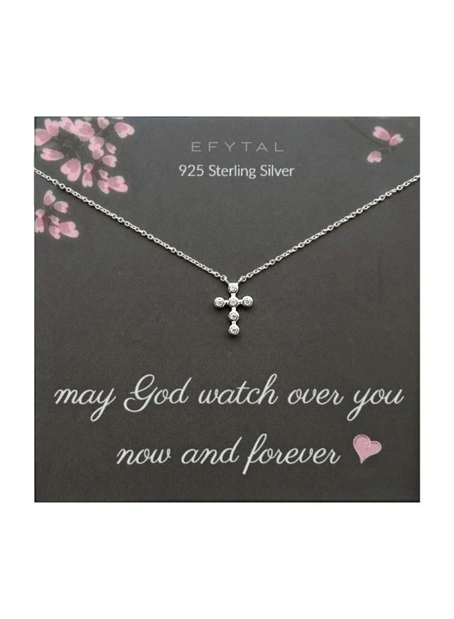 EFYTAL Sterling Silver Dainty CZ Cross Necklace for Girls - Image 1