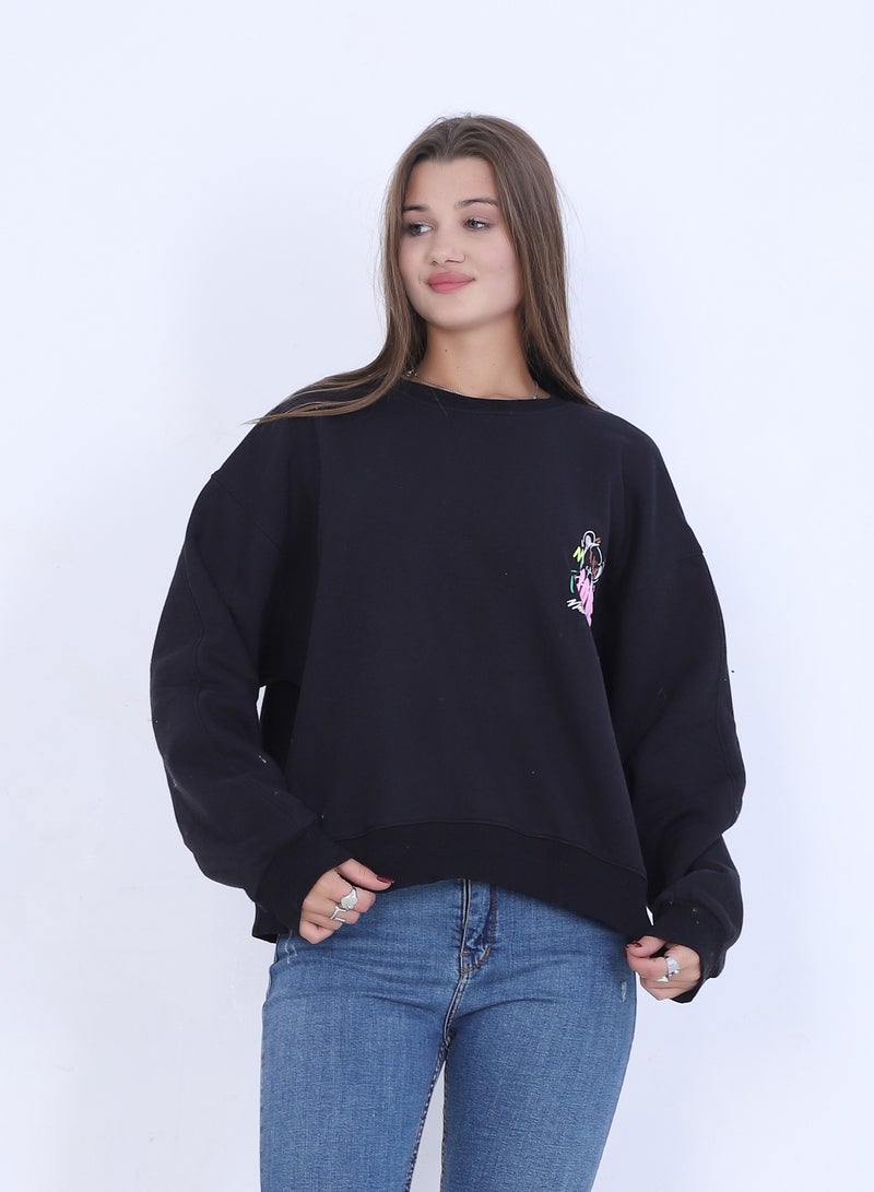 BEBO Women's Sweatshirt with Print, Long Sleeves_Black - Image 1