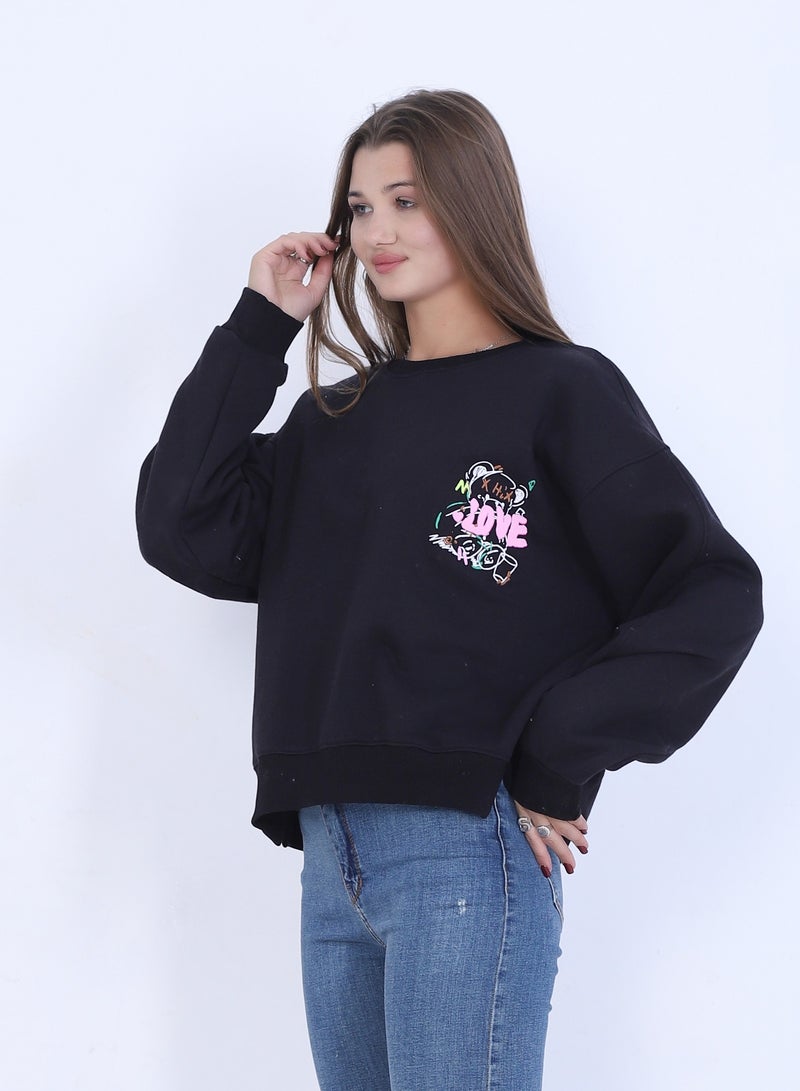 BEBO Women's Sweatshirt with Print, Long Sleeves_Black - Image 2