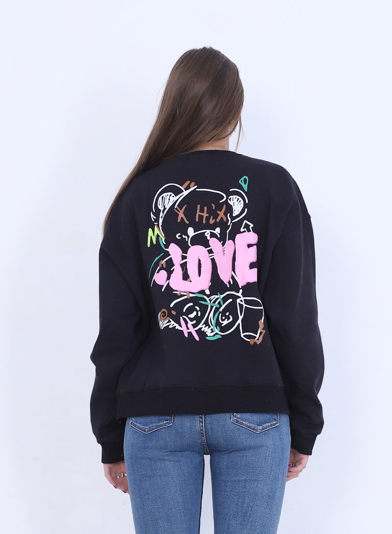 BEBO Women's Sweatshirt with Print, Long Sleeves_Black - Image 3