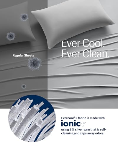REST® Evercool®+ Cooling Sheet Set, Queen Size, Light Gray, Breathable Bed Sheets for Hot Sleeper and Night Sweats, with Pillowcases, with Ionic+ Self-Cleaning Silver Yarn for Sensitive Skin, 4PCS - Image 3