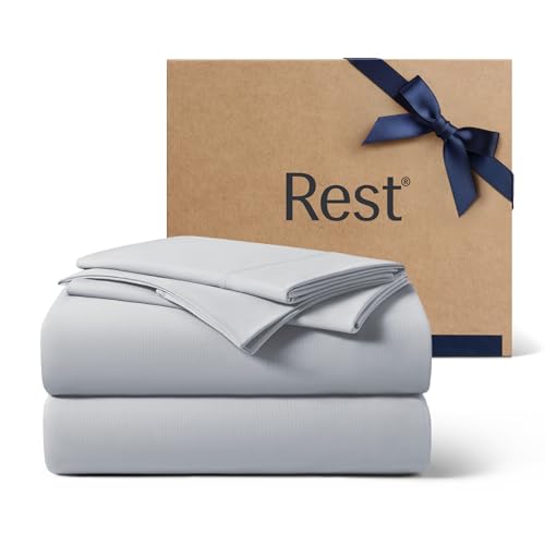 REST® Evercool®+ Cooling Sheet Set, Queen Size, Light Gray, Breathable Bed Sheets for Hot Sleeper and Night Sweats, with Pillowcases, with Ionic+ Self-Cleaning Silver Yarn for Sensitive Skin, 4PCS - Image 1