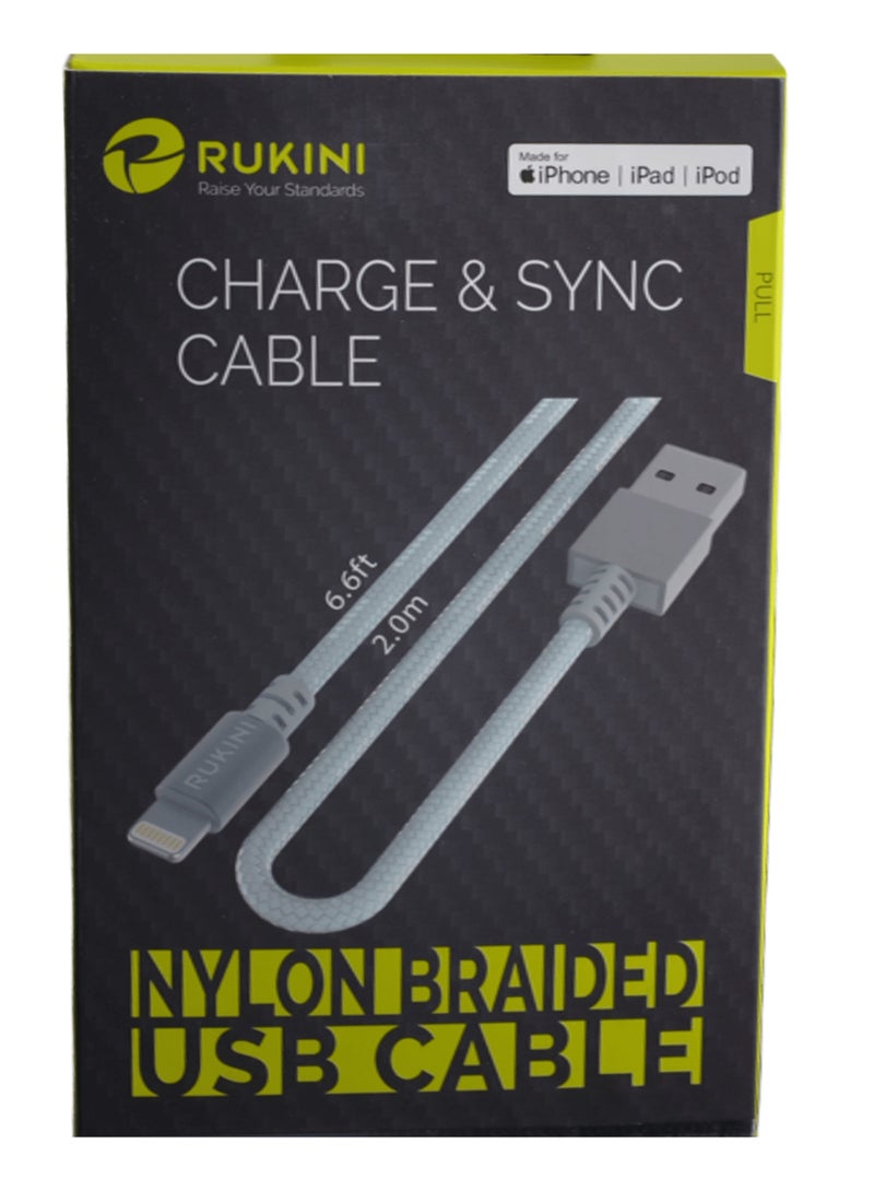 RUKINI كابل روكيني USB-A إلى Lightning مع حياكة نايلون - 2 م - أبيض - Image 2