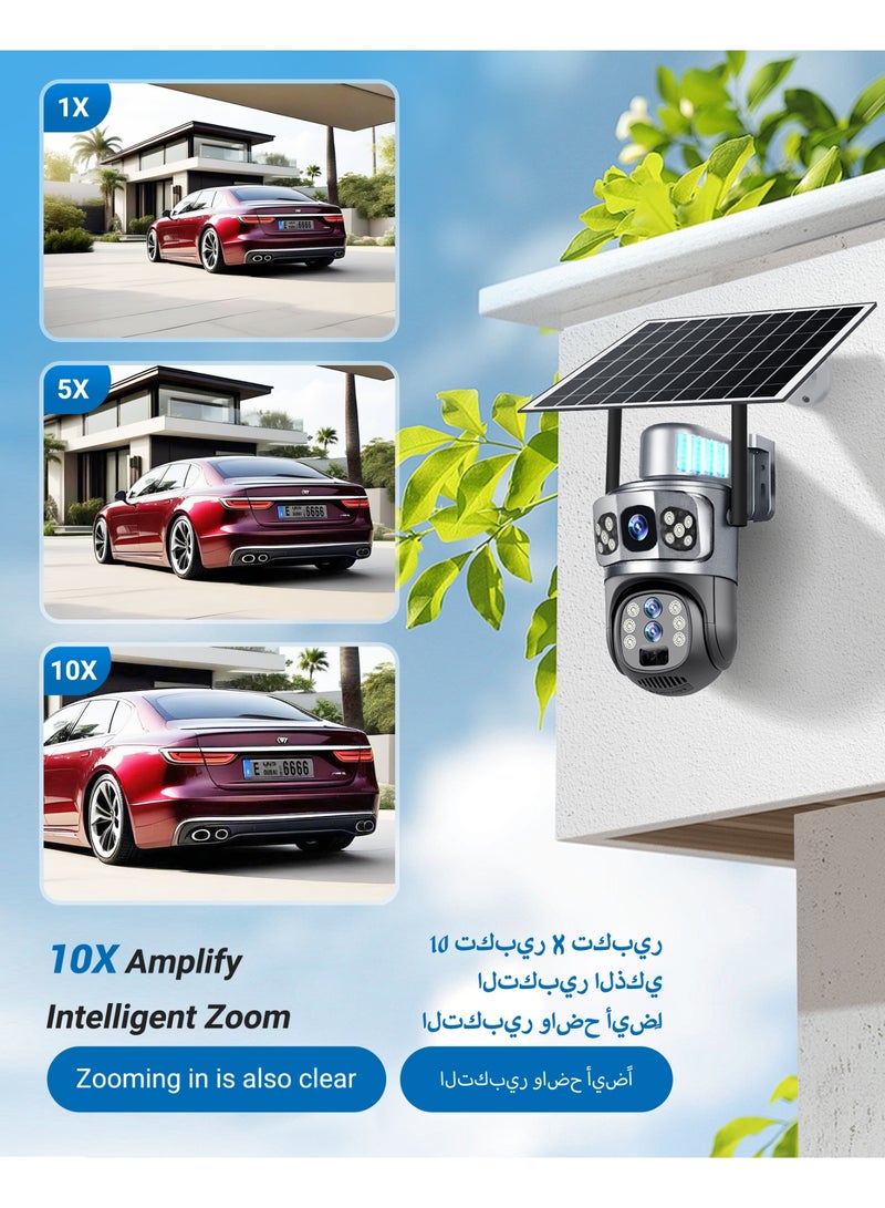Generic Three Lens 4G Solar Security Cameras Outdoor, 10X Zoom 6K Cameras for Home Security, 12MP 360° View Battery Camera, Color Night Vision, AI Human Detection, PIR Alarm, 2-Way Audio, Weatherproof  - Image 4