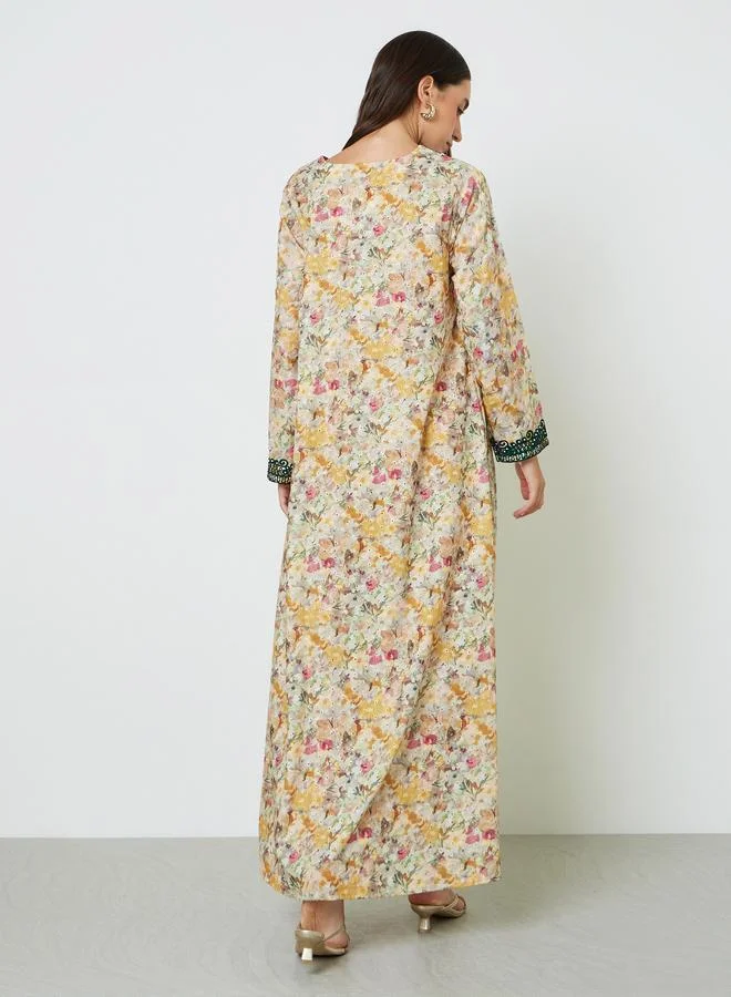 Maxim Creation  Printed Cotton Jalabiya with Thread Work for Women | Best Price UAE