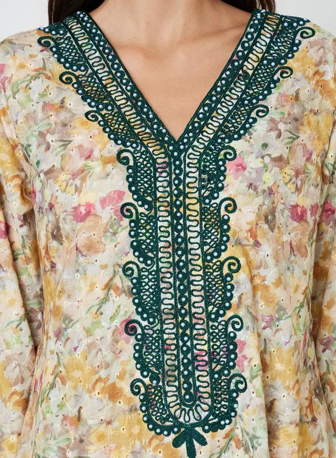 Maxim Creation  Printed Cotton Jalabiya with Thread Work for Women | Best Price UAE