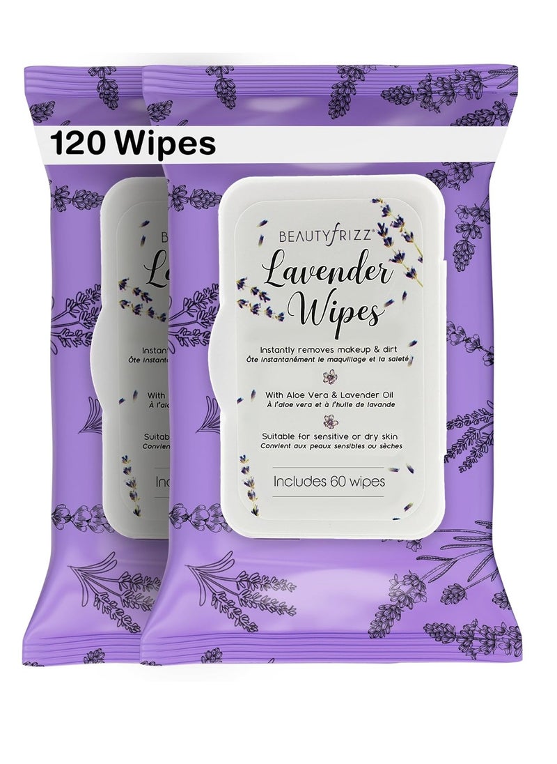 BEAUTYfRIZZ - Lavender Face Cleansing Wipes - 120 pcs - Gentle Makeup Remover Wipes for Face and Neck - Facial Wipes with Aloe, Retinol, Castor and Vitamin E - Enjoy these Lavender Face Wipes - Image 1
