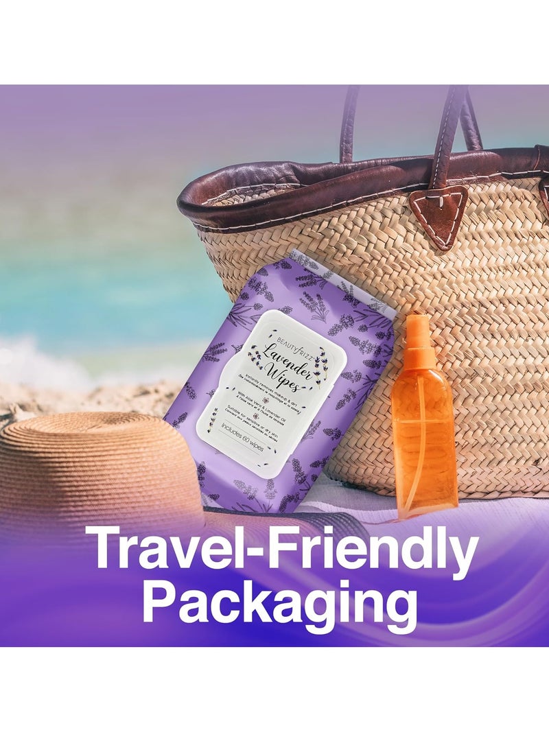 BEAUTYfRIZZ - Lavender Face Cleansing Wipes - 120 pcs - Gentle Makeup Remover Wipes for Face and Neck - Facial Wipes with Aloe, Retinol, Castor and Vitamin E - Enjoy these Lavender Face Wipes - Image 1