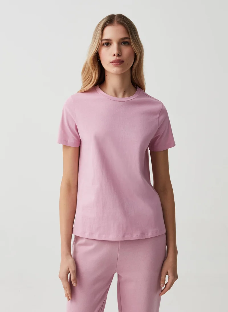 او في اس Cotton T-shirt with round neck