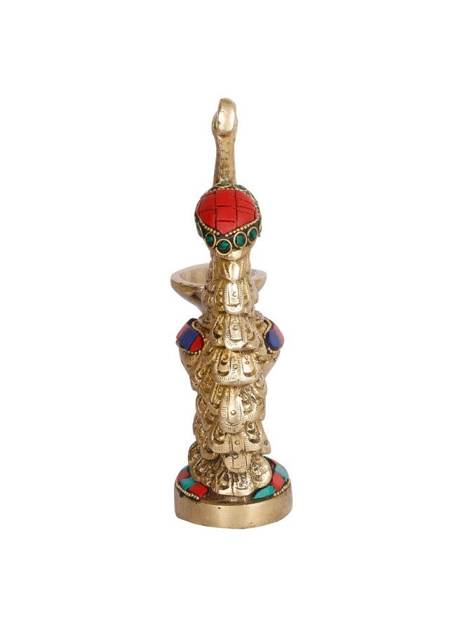 ARTVARKO Peacock Diya with Bell Brass Multicolor Stone Handwork Table Décor for Home Diwali Gift Temple Pooja Gold Color Height 6.5 Inch - Image 5