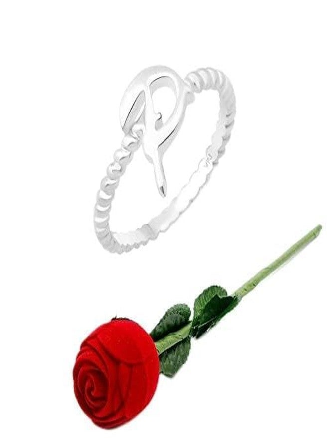 Vighnaharta Valentine Gift P Alphabet Rhodium Plated Alloy Ring with Rose Ring Box for Women and Girls - [VFJ1311ROSE8] - Image 1