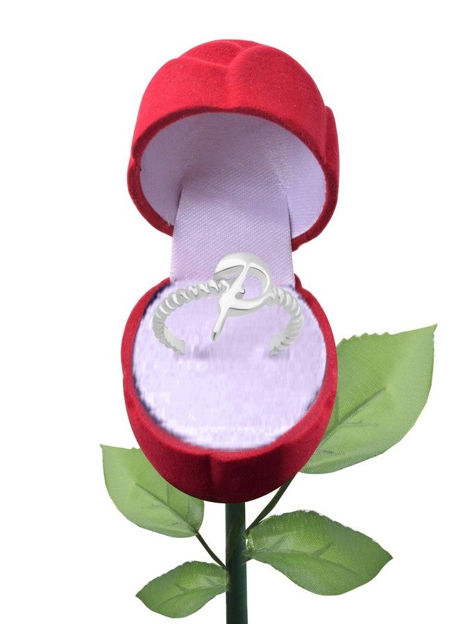 Vighnaharta Valentine Gift P Alphabet Rhodium Plated Alloy Ring with Rose Ring Box for Women and Girls - [VFJ1311ROSE8] - Image 2