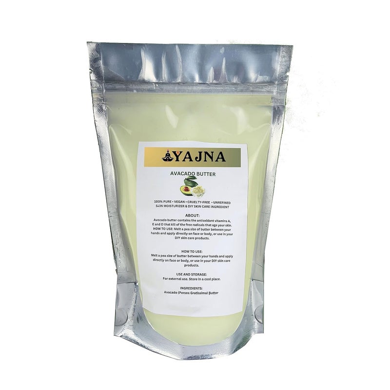 Yajna Organic Raw Avocado Butter 100% Pure,Natural & Unrefined| Skin Moisturizer For Face, Body & Hair| 8 OZ/230 GM Ivory/White Grade A | DIY Creams, Balms, Lotions, Soaps| Softens Dry & Tough Skin - Image 1