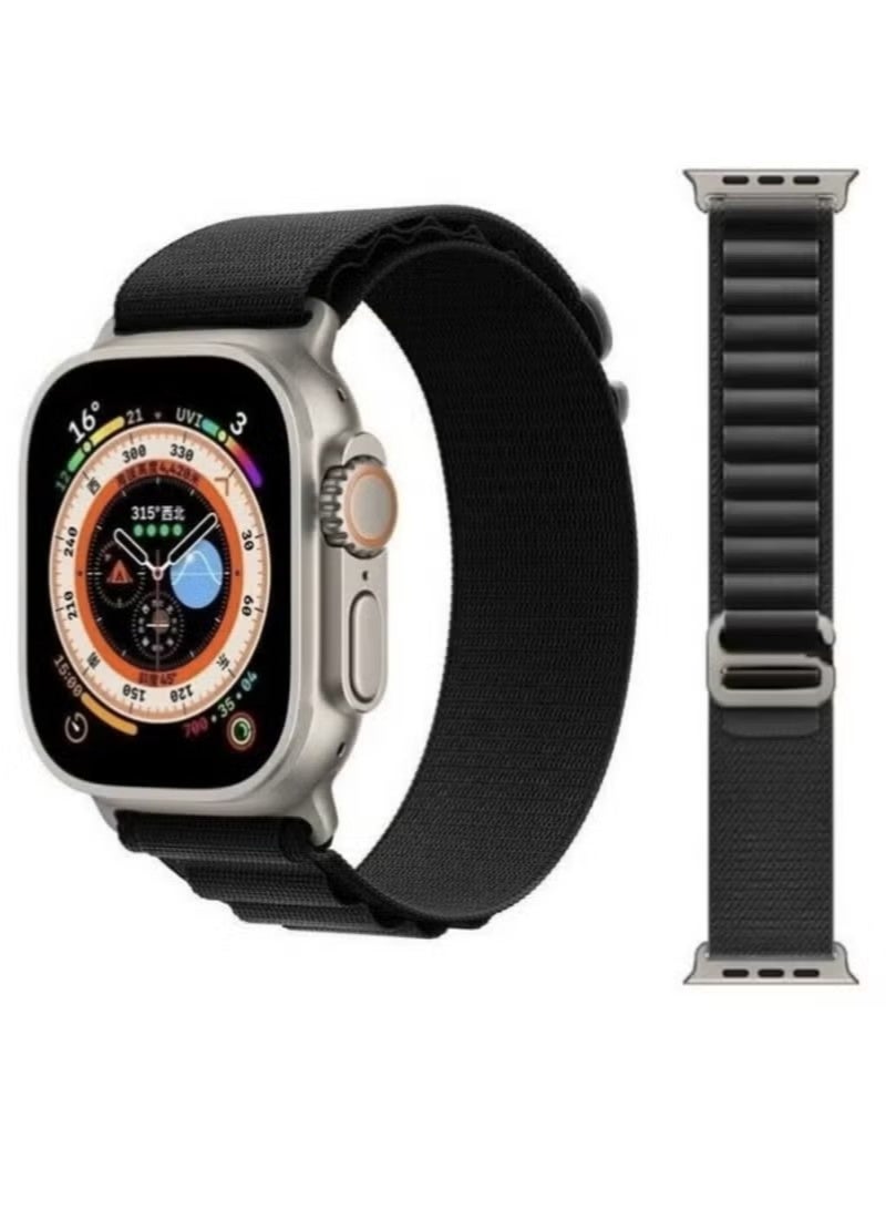 شريط Alpine Loop من قطعتين لساعة Apple Watch مقاس 49 مم/45 مم/44 مم مصنوع من النايلون المنسوج رياضيًا لساعة Apple Watch Series 8/Ultra/7/SE/6/5/4/3/2/8 أبيض/أسود - Image 3