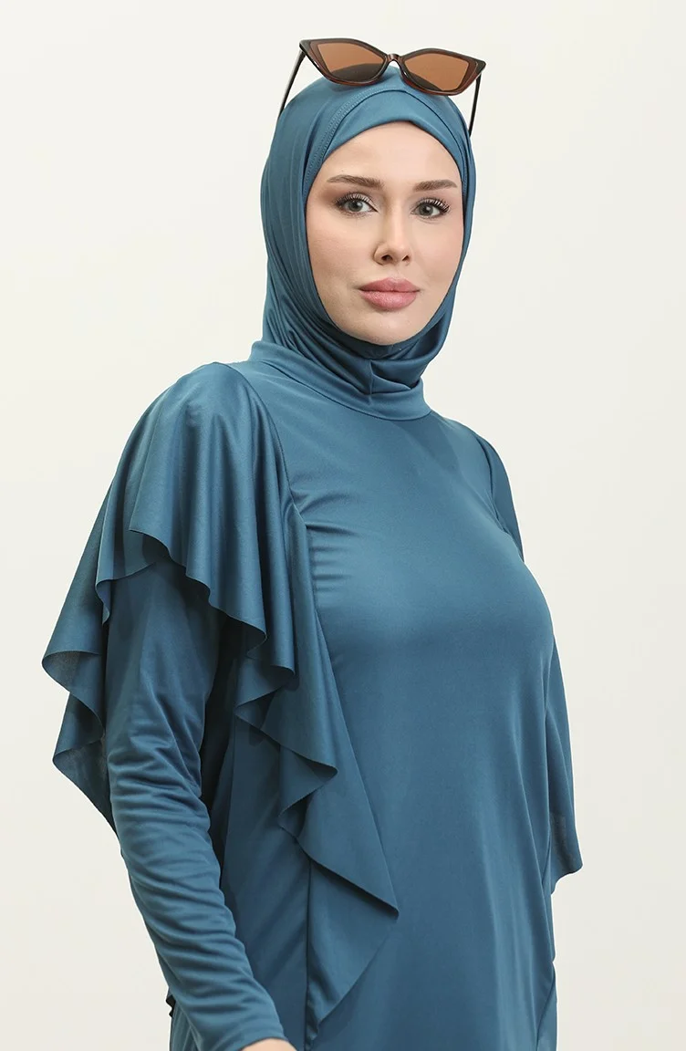 Sefa Merve Garnili Hijab Swimsuit 2225A-05 Petrol