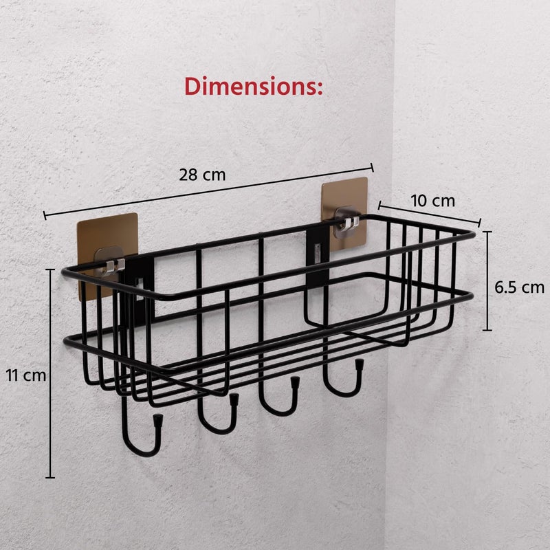 KRUDA Self Adhesive Bathroom Shelf for Wall/Shelf Organizer/Kitchen Shelf with Magic Stickers - Pack of 1 (Black, Powder Coated) - Image 2