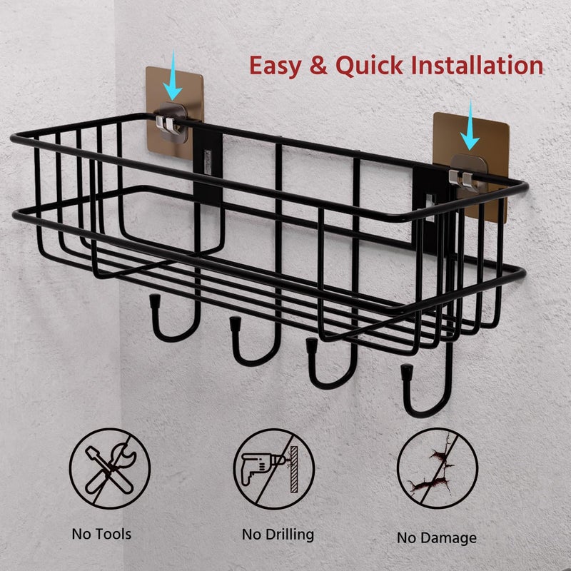 KRUDA Self Adhesive Bathroom Shelf for Wall/Shelf Organizer/Kitchen Shelf with Magic Stickers - Pack of 1 (Black, Powder Coated) - Image 3