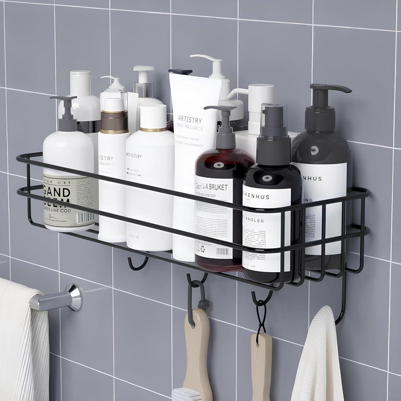 KRUDA Self Adhesive Bathroom Shelf for Wall/Shelf Organizer/Kitchen Shelf with Magic Stickers - Pack of 1 (Black, Powder Coated) - Image 1
