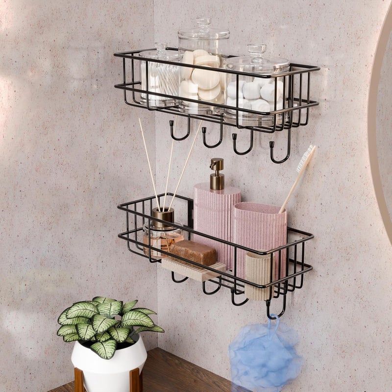 KRUDA Self Adhesive Bathroom Shelf for Wall/Shelf Organizer/Kitchen Shelf with Magic Stickers - Pack of 1 (Black, Powder Coated) - Image 5