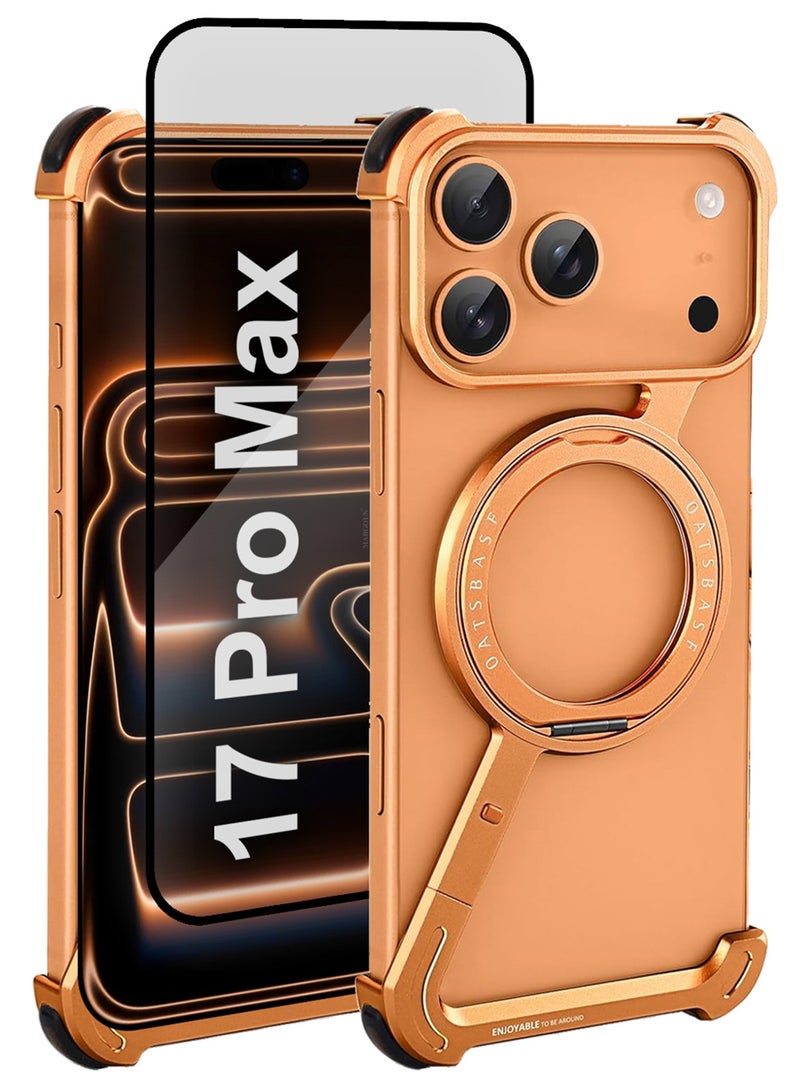 CATANES 2Packs Minimalist Phone Cover for iPhone 17 Pro Max, 360° Rotation Kickstand Aluminum Metal Frameless Design Bumper Z Case, Protective Shock Grade Shell with 3D Screen Protector - Cosmic Orange - Image 1