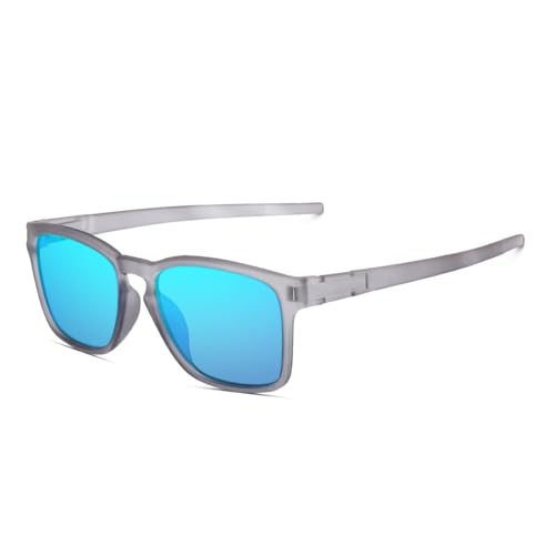 mashamart Sports Sunglasses for Women Men Classic Retro Square Frame Driving Sun Glasses 100% UV Protection (Blue) (Silver, Blue) - Image 1